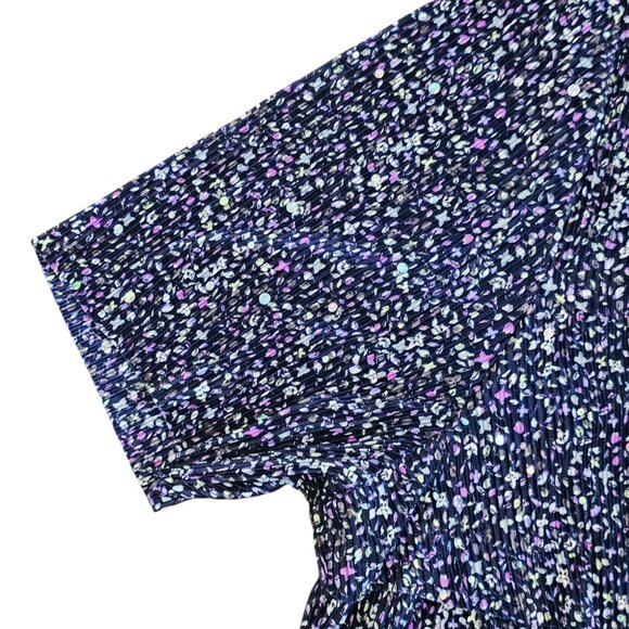 CJ Banks Blue Purple Blouse Layered Sequins Crinkle Micro Floral Sz 2X Sparkle - Picture 5 of 11